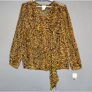 Oh Baby by Motherhood Top Womens Medium Brown Animal Print Wrap Tie Maternity
